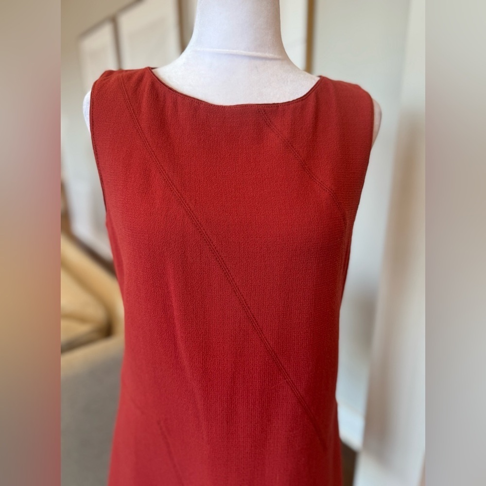 Lafayette 148 Red Midweight Wool Sheath Dress Sleeveless Architectural Seams M - Picture 5 of 15